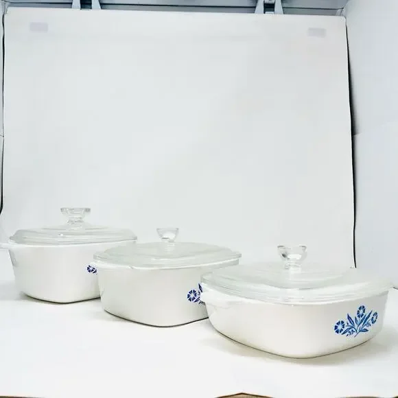 Vintage Corning Ware Casserole Baking Dishes x 3 Blue Cornflower (H4) 6 Pc USA - Picture 2 of 14